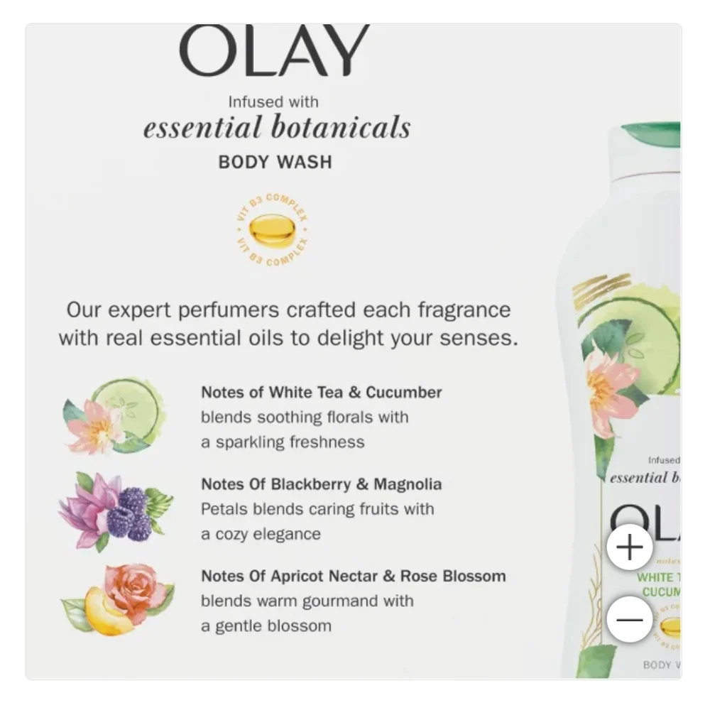 New! Olay Essential Botanicals Body Wash 23.6 fl oz, 3-pack Soap Skin Soft NIB!! - Picture 3 of 5